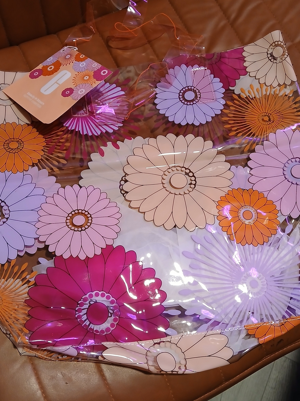 Clinique Clear Floral Gift Bag in Pink, Orange & Cream NWT MSRP $30